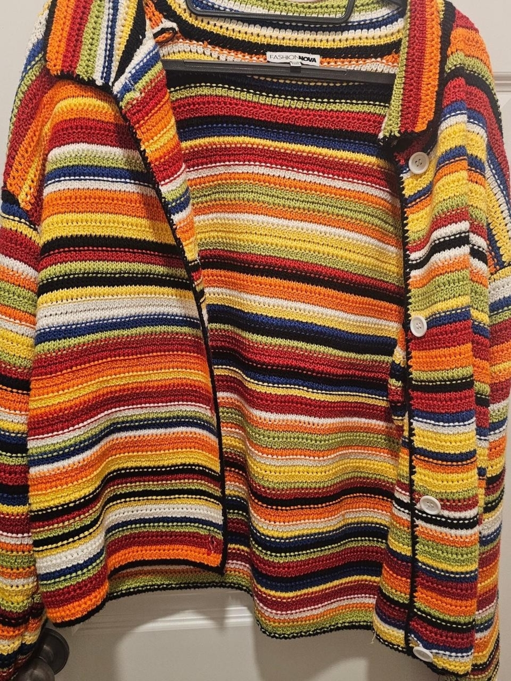 Fashion Nova Multicolor Striped Crochet Cardigan Sweater - Women's